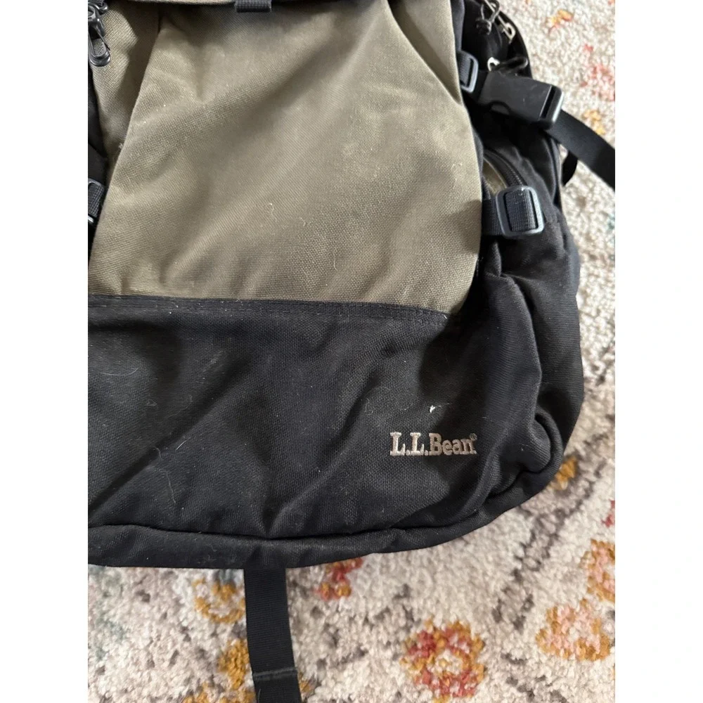 LL Bean Vintage Backpack Olive Green Black Canvas Laptop Sl Hiking Daypack Mens